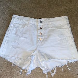 (SOLD) High Rise White Jean Shorts with Buttons